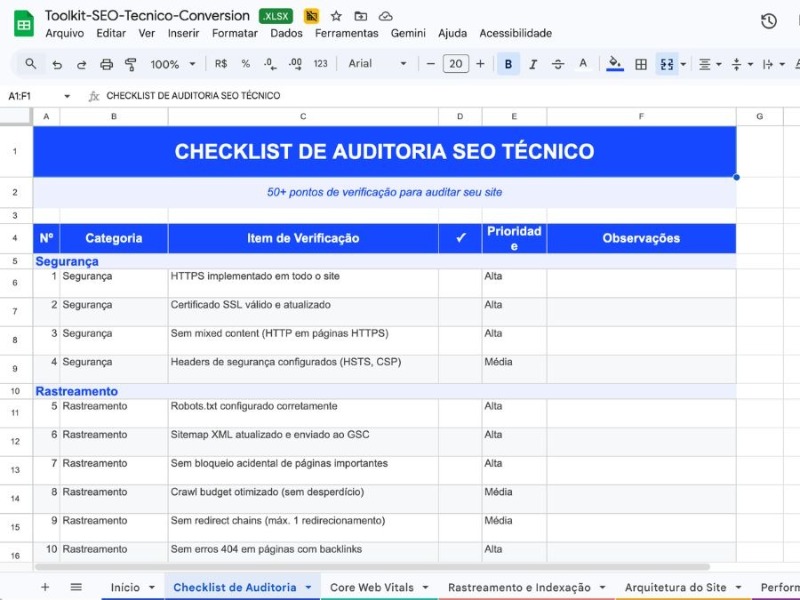 Planilha SEO Técnico