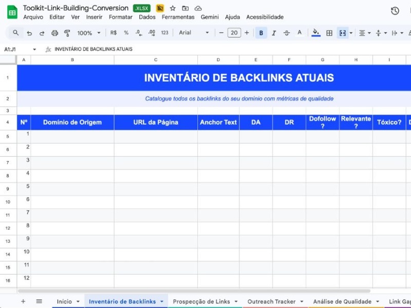 Planilha de Link Building