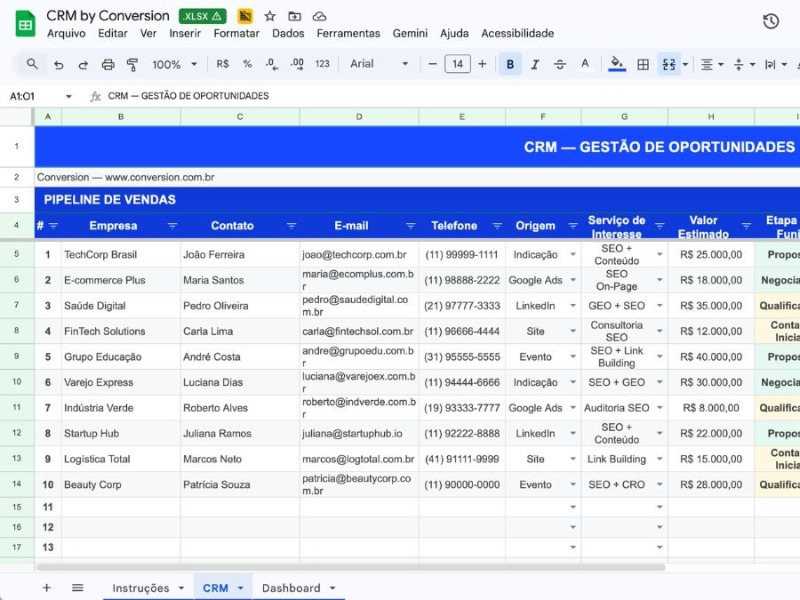 Planilha de CRM