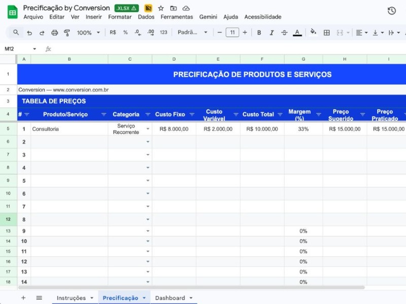 Planilha de Precificação