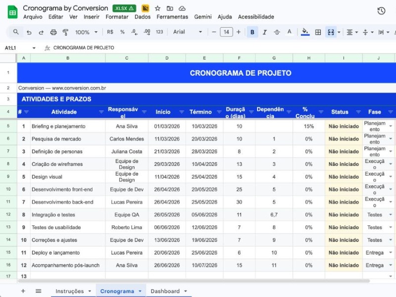Planilha de Cronograma