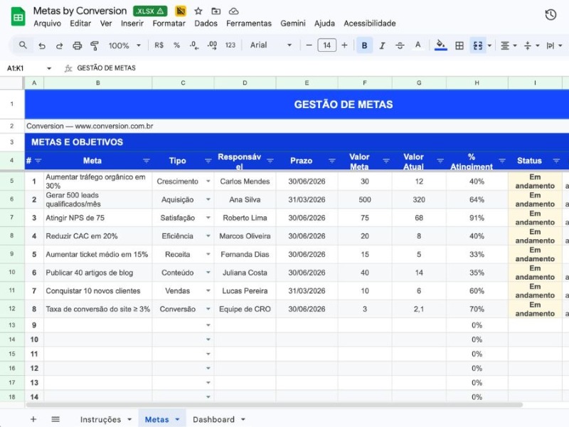 Planilha de Metas